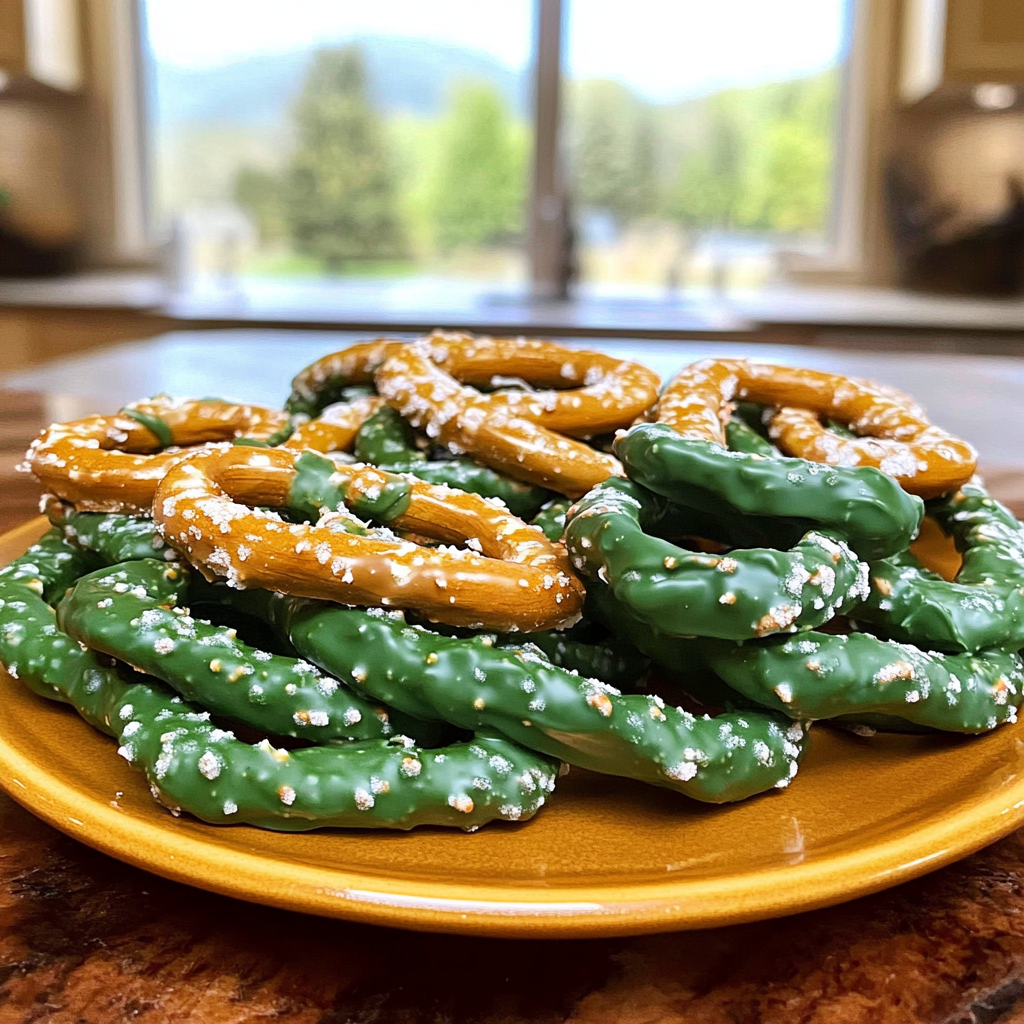 Green Chocolate-Covered Pretzels