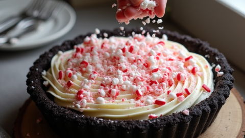 White Chocolate Peppermint Cheesecake Mousse Pie